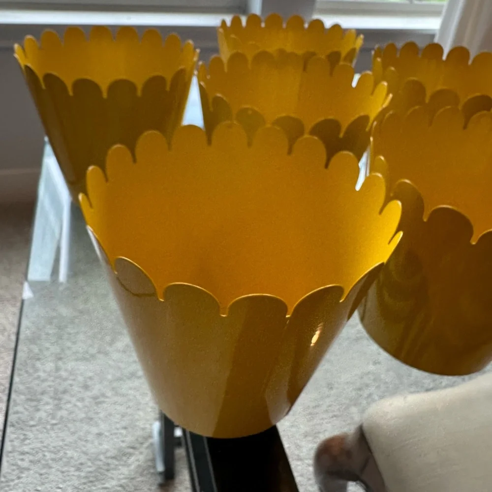 IKEA Bright Yellow Metal Scalloped Planter